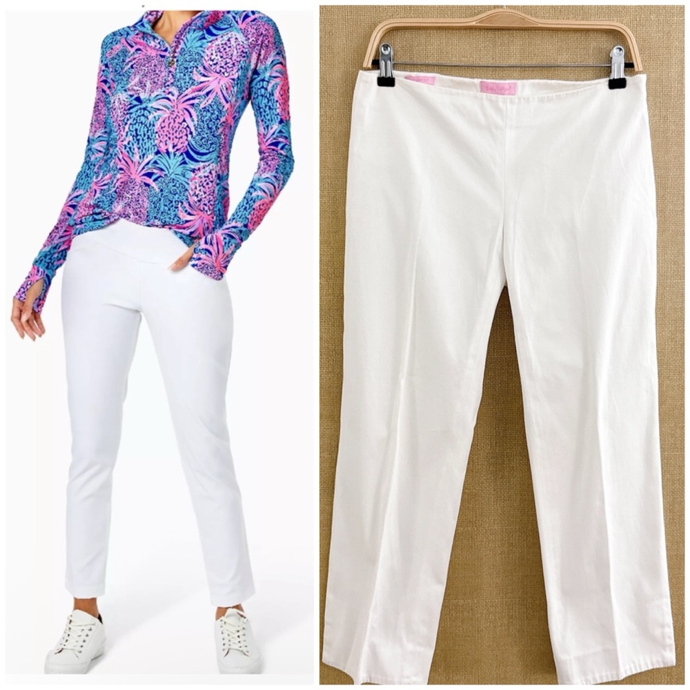 Lilly Pulitzer Pants Resort White Cotton Preppy Coastal Palm Beach Side Zip Chic